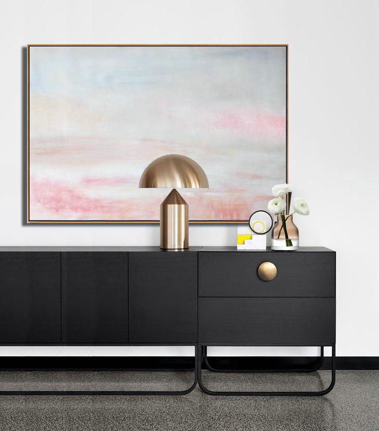 Handmade Painting Large Abstract Art,Oversized Horizontal Abstract Art,Original Art Acrylic Painting,Grey,Pink,White.etc